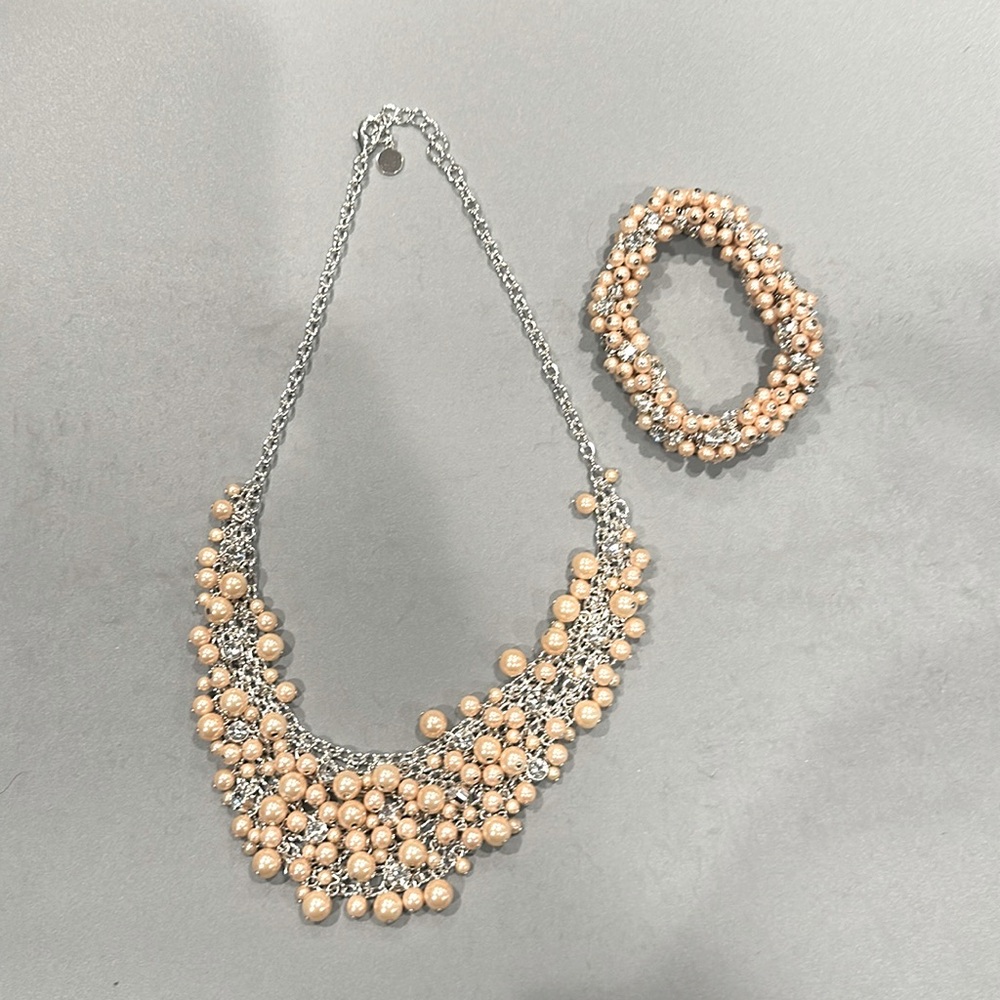 Charter Club Elegant Pearl and Silver Necklace and Bracelet Set